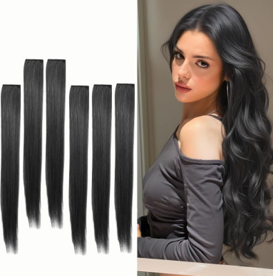 SS clipextension Premium 6 clip extension daily use hair extension increase volume 22 inch black Hair Extension