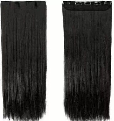 TRESS 5 Clip Based Synthetic Fiber Extension For Girls and Women (Black ,24 Inch) Hair Extension