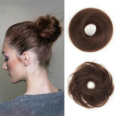 VIVIAN Human  Bun Extension Brown Messy Bun with Elastic Band Hair Extension