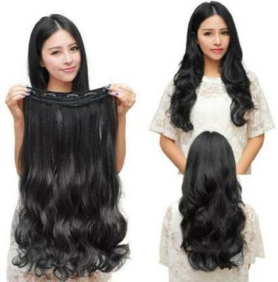 MAYAKSH Natural black 5 clip curly/wavy  extension for girls & women Hair Extension
