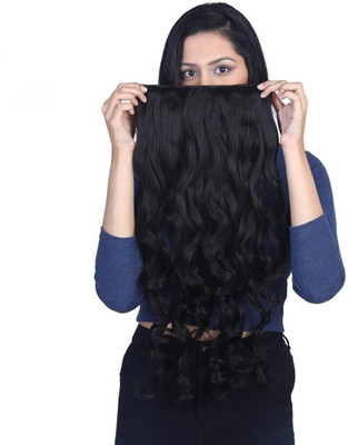 A H S Women's Natural Black 5 Clip in Wavy/Curly Hair Extension