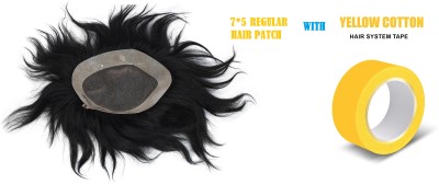 A H S 7x5 Monofilament hair Patch Human hair Wig With 5 Meter Yellow Patch Fixing Tape Hair Extension
