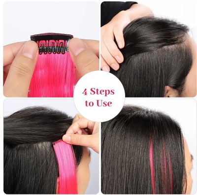 DreamExim Single Clip 18 Inch Human Streak Side Covers Up Extension Pink-Pack Of 2 Hair Extension