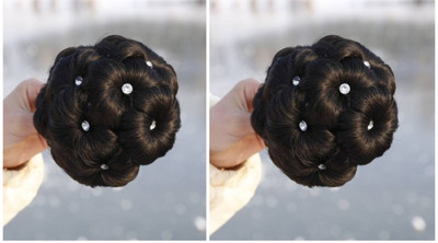 SAMYAK Studded Designer  Bun Juda Claw Clutcher Based Hair Extension
