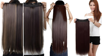 BELLA HARARO 5 Clip based Synthetic  Extension Brown And Highlight pack of 2pc Hair Extension
