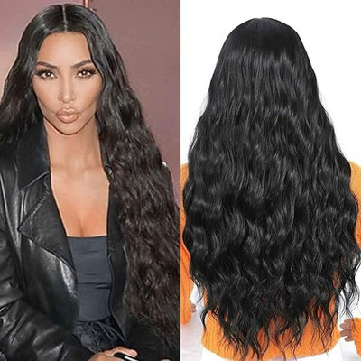 Hamsri Women Curly Wavy Long  Full Head Wig Black (24 Inch) Hair Extension