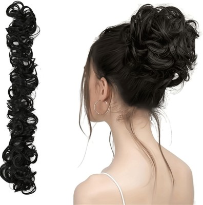 DreamExim Quality Black frill Funky messy party hair bride bun for ponytail Hair Extension