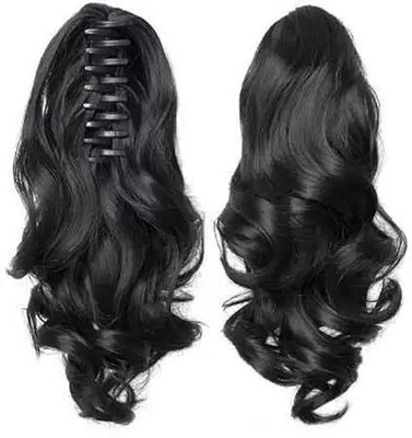 DreamExim  Extensions And Wigs multi Step Cut Clutcher Wavy Ponytail Black  Hair Extension