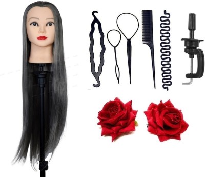 El Cabell Gray  Styling Training Head Synthetic Fiber Mannequin With Accessories Hair Extension