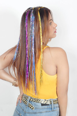 Ritzkart 6 pc Sparkling Shiny  Extensions Colored Glitter Multi-Colors  Streaks . Hair Extension