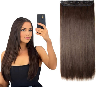 D-DIVINE Silky  Extensions Women Straight  Extension 5 Clips in Brown color Hair Extension