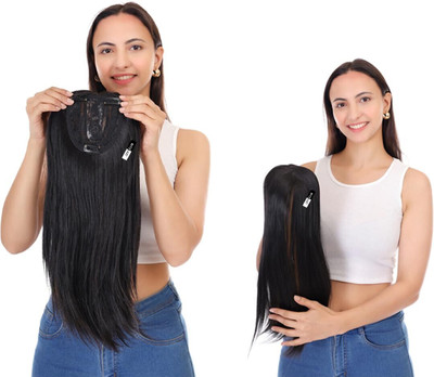 Ritzkart Clip-On Synthetic topper Black With Golden Highlight Mix Color 20 Inch(4x4) Hair Extension