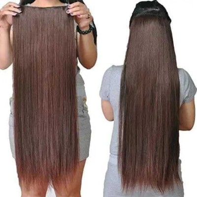 Blushia High Quality Straight Brown Synthetic  Extension 24 inch with 5 clips Hair Extension