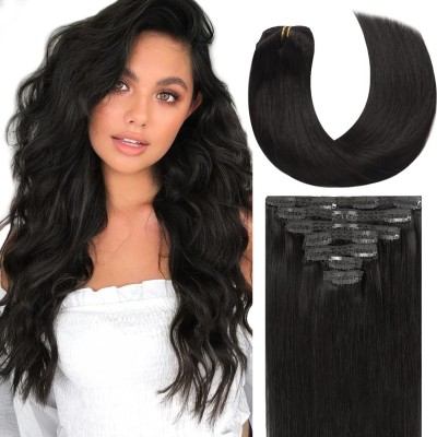 VIVIAN Clip in  Extensions Synthetic  Double  Natural Black Full Head 80g Hair Extension