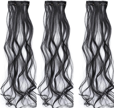 SS clipextension 2 clip set 4 curly (6 piece) hair extension for women black easy to wear Hair Extension