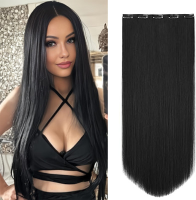 Views Soft  Extensions And Wigs Women Curly/Wavy 5 Clips in Black color Hair Extension