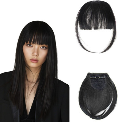 D-DIVINE Double Clip in Bangs- Synthetic  Bangs Clip in  (Pack of 1), Black Hair Extension