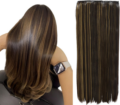 D-DIVINE 5 Clips Based 24 inch Straight Synthetic  Highlight Hole Extensions 1Pcs Hair Extension