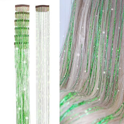 VIVIAN 2pcs Clip in  Tinsel Extensions Highlights for  24 Inch (Green) Hair Extension