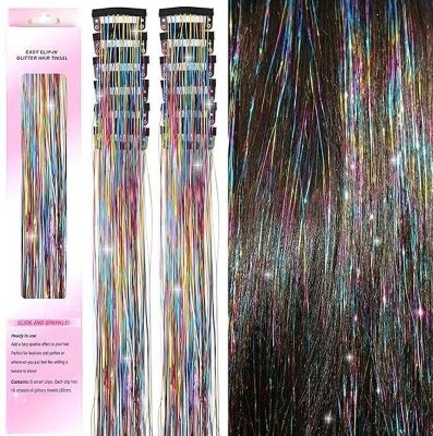 Pinaka 2Pcs  Tinsel Clip in  Tinsel Clips Glitter Tinsel (2Pcs Rainbow) Hair Extension