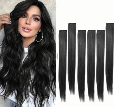 SS clipextension Black hair natural look extension for women easy to wear black hair pack of 6 Hair Extension