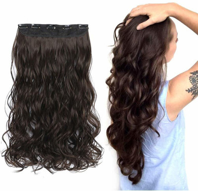 TRESS Beautiful Looks Premium Quality Brown Wavy 5 Clip In Hair Extension