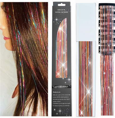HASTHIP 6pcs  Tinsel Extensions Glittering Rainbow Tinsel Extensions 23.6 Inches Hair Extension