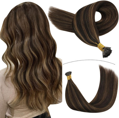 SHIVA I-Tip BROWN 20INCH Straight Extensions 100 Strands Hair Extension