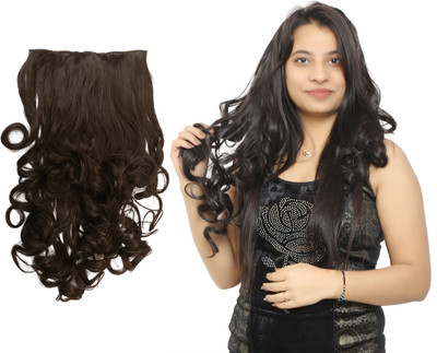 FLUSHIA Women's Natural Brown 5 Clip in Wavy/Curly Extension Pack of 1pcs  Extension Hair Extension