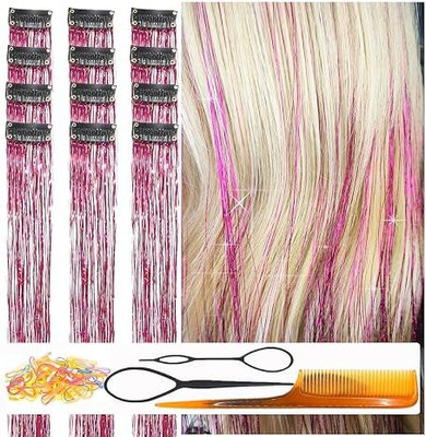 Blushia 2pc  Tinsel Clip In Heat Resistant 24 Inch Tinsel  Strands Red Color Hair Extension