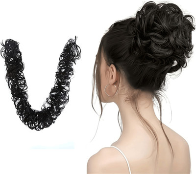 D-DIVINE Black Elastic Long  Frill Multi Purpose Bride Casual  Hair Extension