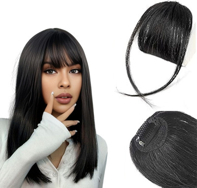 Blushia Clip in Bangs- Fake Bangs Synthetic  Bangs Clip (Pack of 1) Black Color Hair Extension