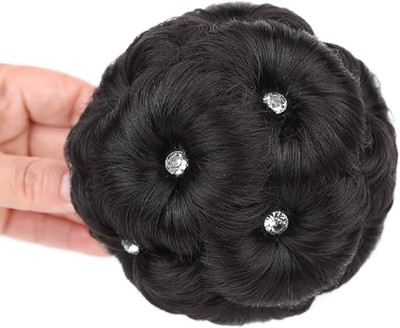 El Cabell COMBO Flower Shape Clip Bun Extension/Juda Puff Extension Clutter Attached stone Hair Extension
