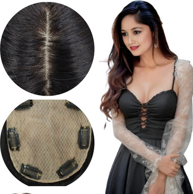 Lebene Silk Base 16 Inch Natural Black Human  Topper for Thicker  Coverage Hair Extension