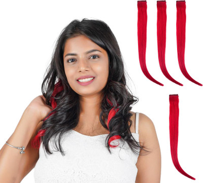 RefynHair Women Natural Human  Red Colored 18 Inches. With Pack of 4 Highlighter. Hair Extension
