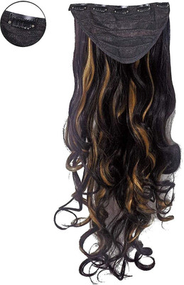Blushia Golden Highlighted curly Black Extesnion in 24 inch 5 clip  Extension Hair Extension