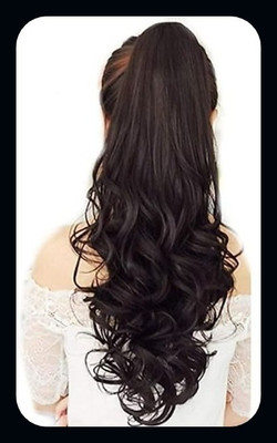 Hamsri Long Curly, Wavy Drawstring Ponytail 24 Inch (Black)-N Hair Extension