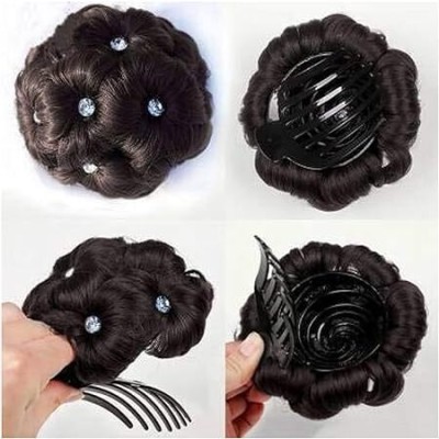 El Cabell 1Piece Synthetic Stone Juda Clutcher hair Bun hair wig For Women & Girl Black Hair Extension