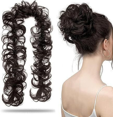 Lebene Elastic Frill  Extensions for Women, Wavy Messy Bun Ponytail, (Brown) Hair Extension