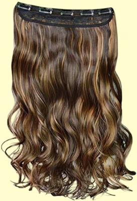 Chronex NEW 5 Clips Based 24Inch Highlighted Brown & Golden Wavy  Extension/ Wig Hair Extension