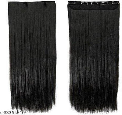 HNB23 Women's Clip Based Straight Synthetic  Extension Black Color Hair Extension