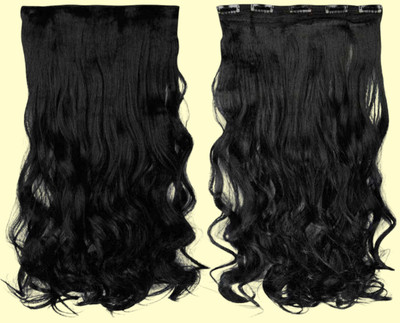 Chronex NEW 5 Clips Based 150gm Synthetic Curly Fashion Extension/Wig, Black (26Inchs) Hair Extension