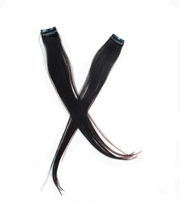 GROWTH Single Clip Human  Extensions/Streak For Women &Girls, Black Color Pack Of 2 Hair Extension