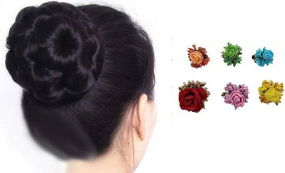 Pro Flower Shape Clip Bun ExtensionJuda Clutter Attached AND 6 SMALL SIZE HAIR PIN Hair Extension