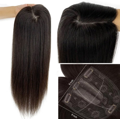 TreeMegaMart Slip Based 3 Clip Topper Extension/Crown Closure Brown  Extension Hair Extension