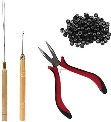 DreamExim  Extension Kit 500pcs Silicone Lined Micro Rings Black Pliers Pulling Hair Extension
