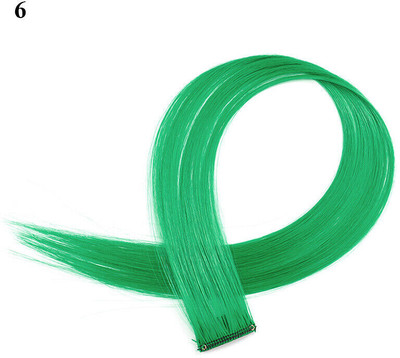 GROWTH Single Clip  Extension  Highlight Colour Streaks Set Of 2 Green Hair Extension