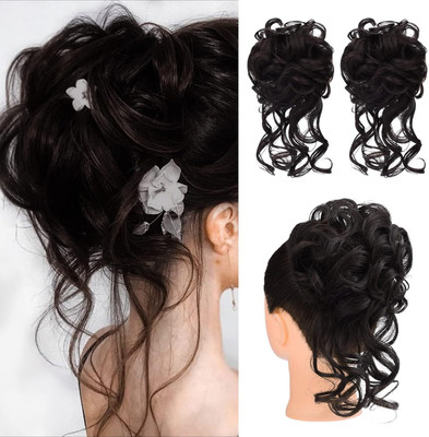 MEGARICH Messy Bun  Piece Curly Wavy Elastic  Bands Ponytail  For Girls Hair Extension