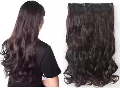 D-DIVINE Natural 5 Clip In Synthetic Curly/Wavy Extensions (24 Inch, Brown) Hair Extension