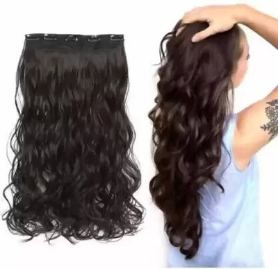 SHEETAL CREATIONS 3/4 Full Head Curly/Wave Clip In Synthetic Extensions For Girls 24 inch (Brown) Hair Extension